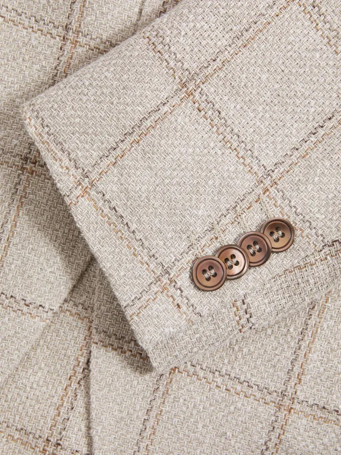 Men Reiss Blazers Jacobson Linen Blend Single Breasted Check Blazer Cream