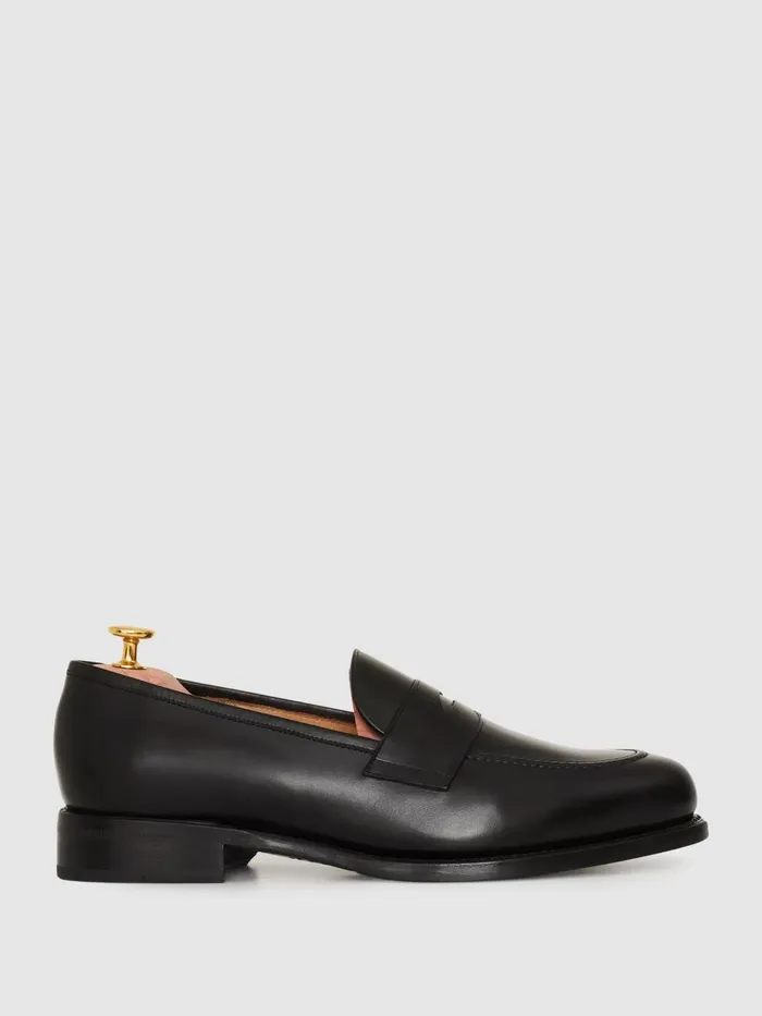 Men Reiss Brands Jacobson Leather Penny Loafers Black