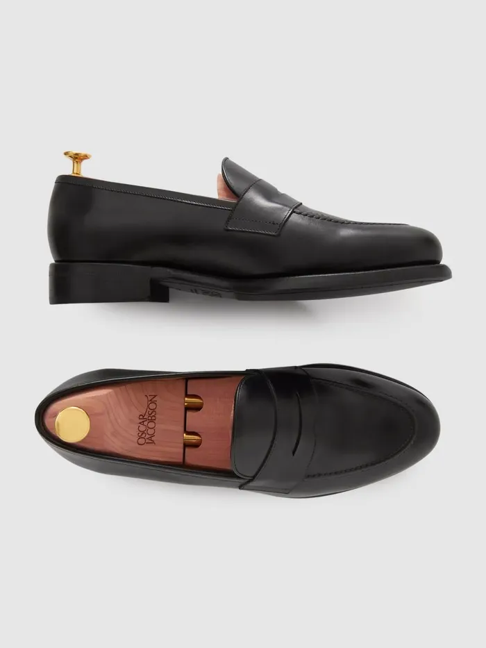 Men Reiss Brands Jacobson Leather Penny Loafers Black