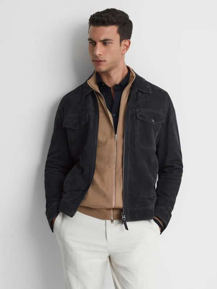 Men Reiss Knitwear Hampshire Merino Wool FunnelNeck Jacket Camel