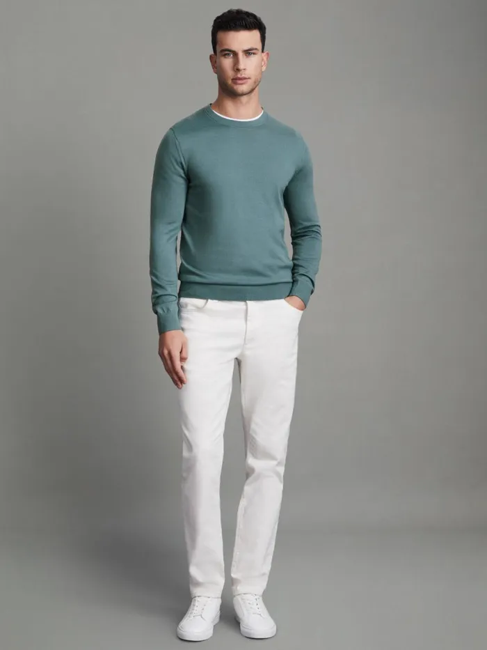 Men Reiss Knitwear Wessex Merino Wool Crew Neck Jumper Ocean Green