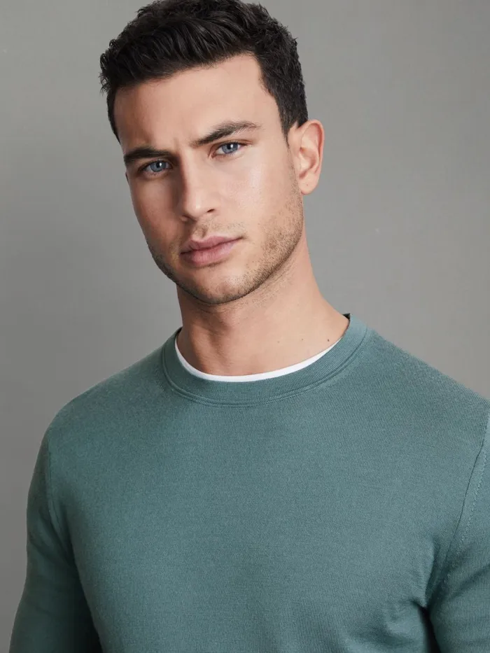 Men Reiss Knitwear Wessex Merino Wool Crew Neck Jumper Ocean Green