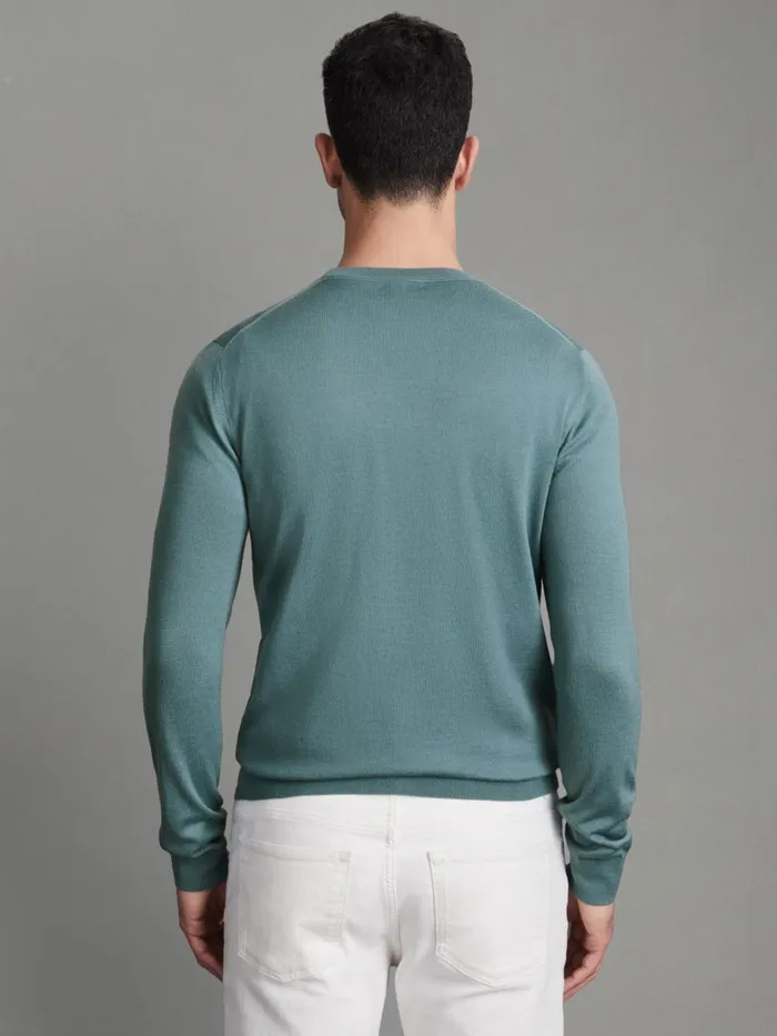 Men Reiss Knitwear Wessex Merino Wool Crew Neck Jumper Ocean Green