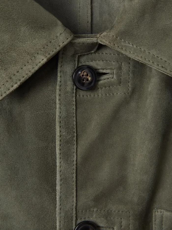 Men Reiss Outerwear and Coats Roma Suede ButtonThrough Jacket Moss Green