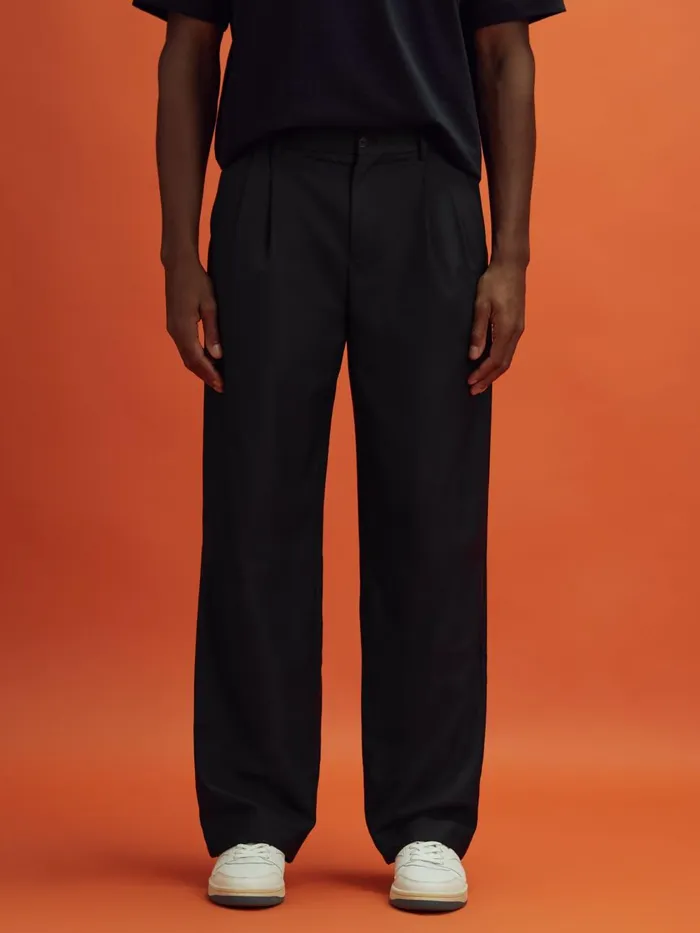 Men Reiss Pants F1 Relaxed Twill Trousers Black