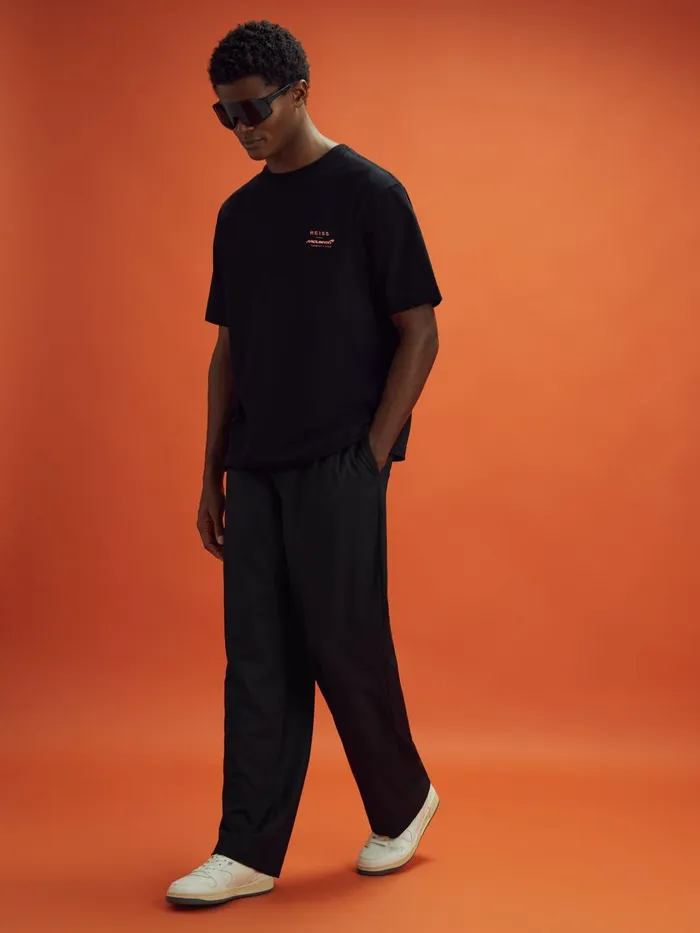 Men Reiss Pants F1 Relaxed Twill Trousers Black