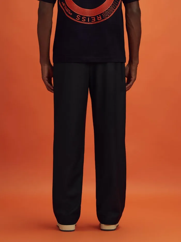 Men Reiss Pants F1 Relaxed Twill Trousers Black