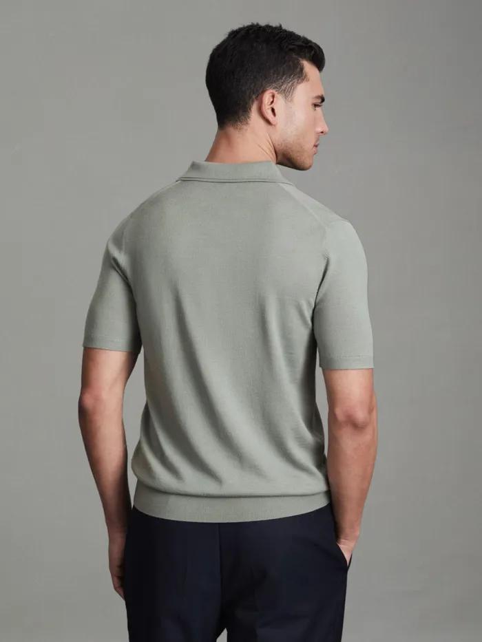 Men Reiss Polo Shirts Manor Slim Fit Merino Wool Polo Shirt Pistachio