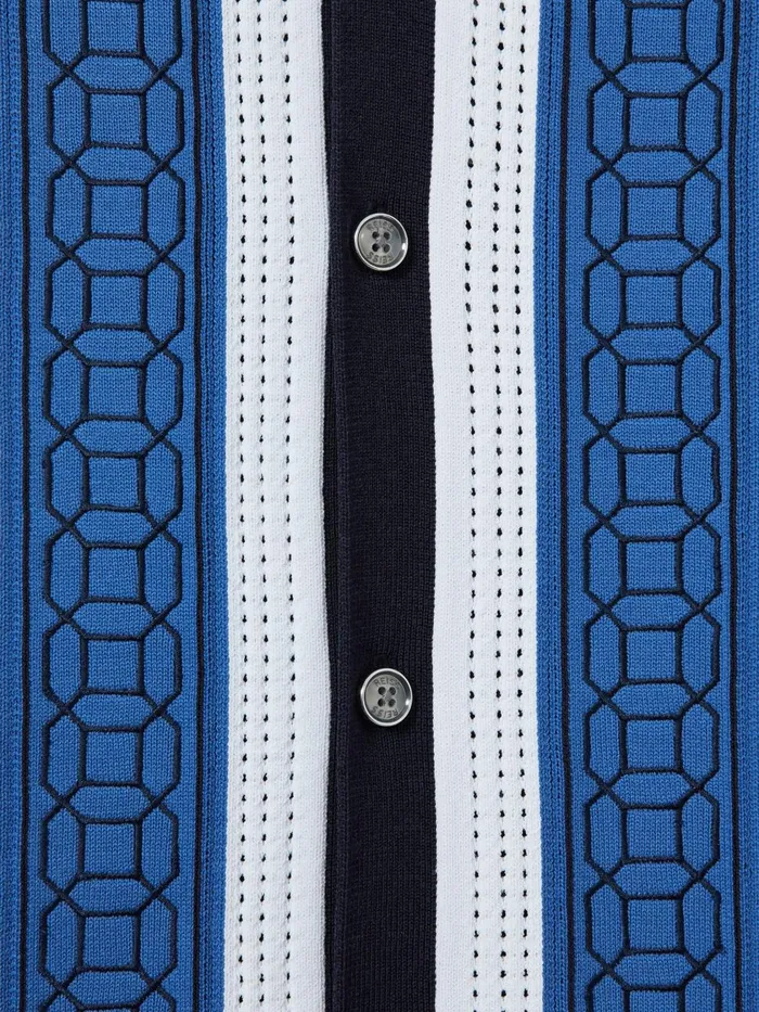 Men Reiss Shirts Jensen Embroidered Cuban Collar Shirt Navy