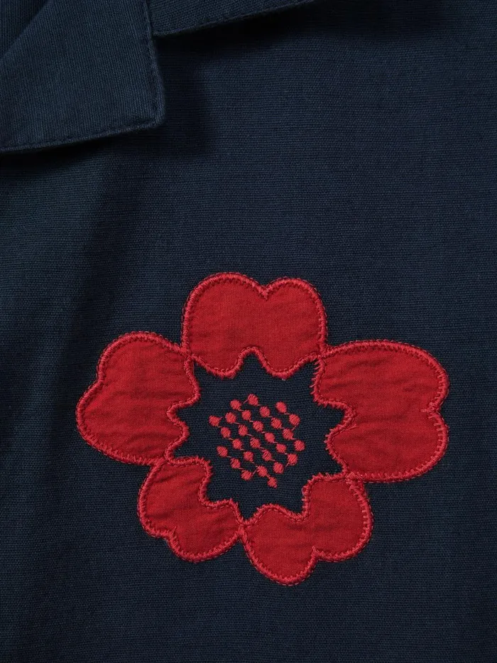 Men Reiss Shirts London Relaxed Cotton Linen Applique Shirt Navy