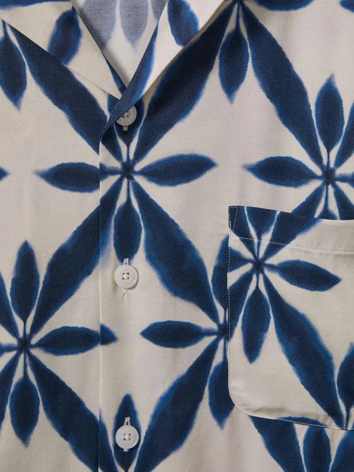 Men Reiss Shirts Marabel Relaxed Printed Cuban Collar Shirt Ecrunavy