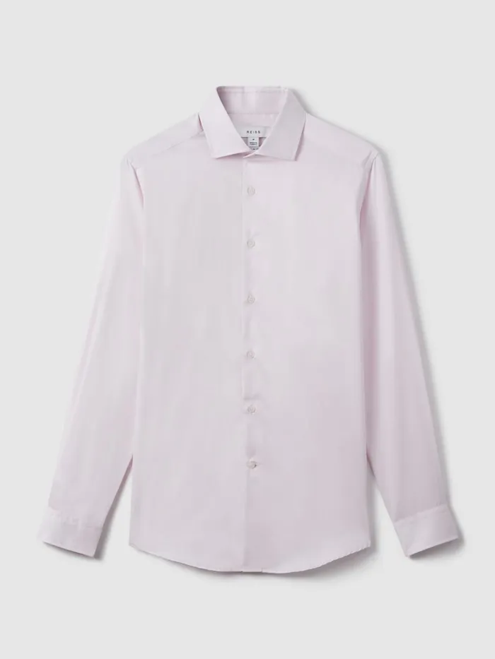 Men Reiss Shirts Pink Remote Slim Fit Cotton Satin Cutaway Collar Shirt Pink