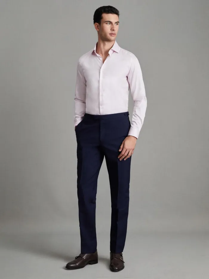 Men Reiss Shirts Pink Remote Slim Fit Cotton Satin Cutaway Collar Shirt Pink