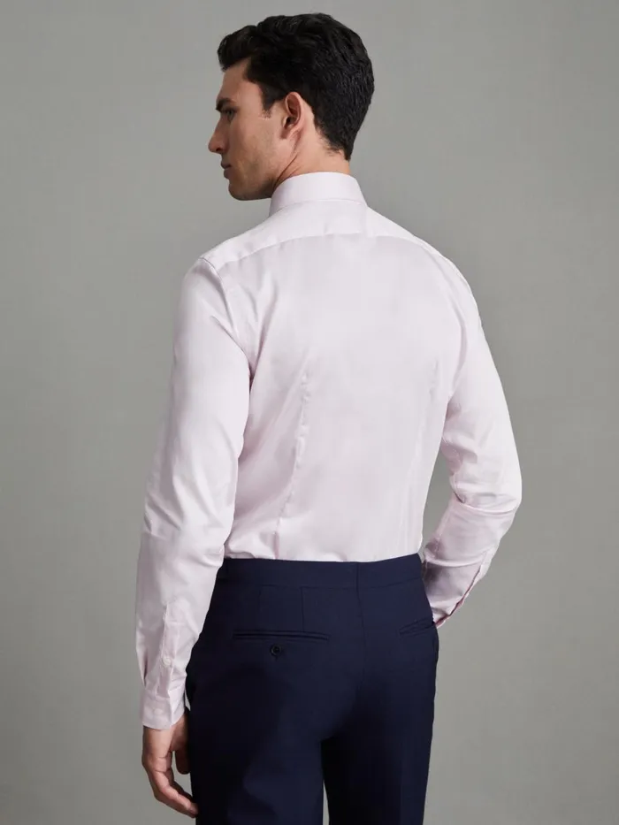 Men Reiss Shirts Pink Remote Slim Fit Cotton Satin Cutaway Collar Shirt Pink