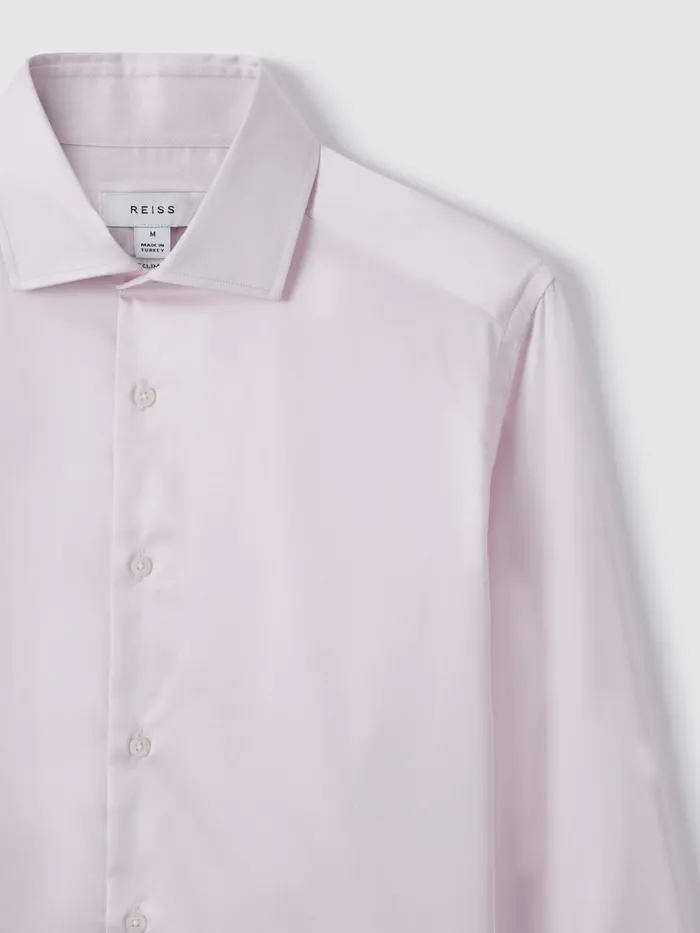 Men Reiss Shirts Pink Remote Slim Fit Cotton Satin Cutaway Collar Shirt Pink