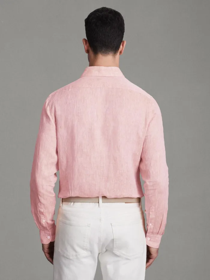 Men Reiss Shirts Ruban Linen Button Through Shirt Flamingo
