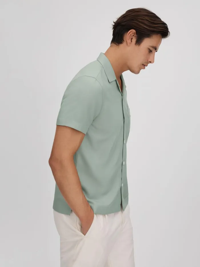 Men Reiss Shirts Tokyo Cuban Collar ButtonThrough Shirt Pistachio