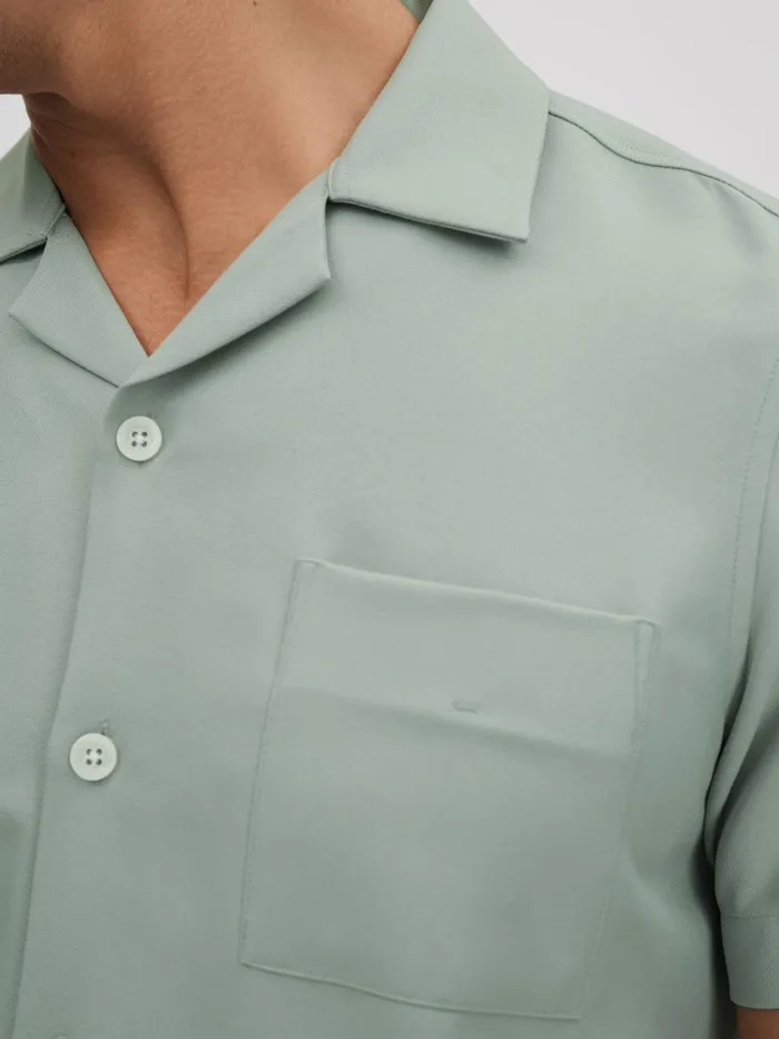 Men Reiss Shirts Tokyo Cuban Collar ButtonThrough Shirt Pistachio
