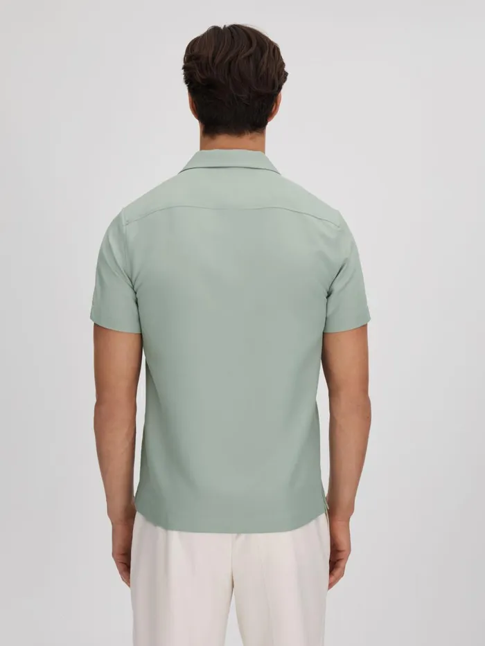 Men Reiss Shirts Tokyo Cuban Collar ButtonThrough Shirt Pistachio