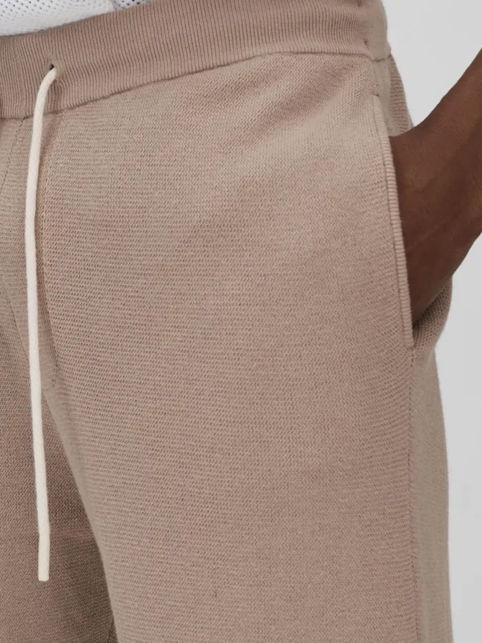 Men Reiss Shorts CottonLinen Drawstring Knitted Shorts Mocha