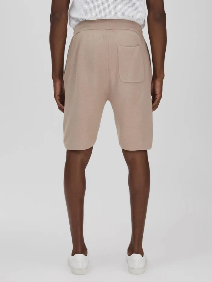 Men Reiss Shorts CottonLinen Drawstring Knitted Shorts Mocha