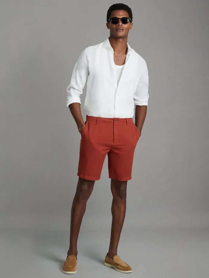 Men Reiss Shorts Ezra Cotton Blend Internal Drawstring Shorts Rust