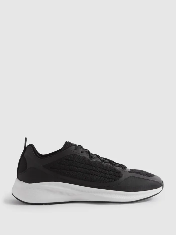Men Reiss Sneakers Adison Hybrid Knit Running Trainers Black