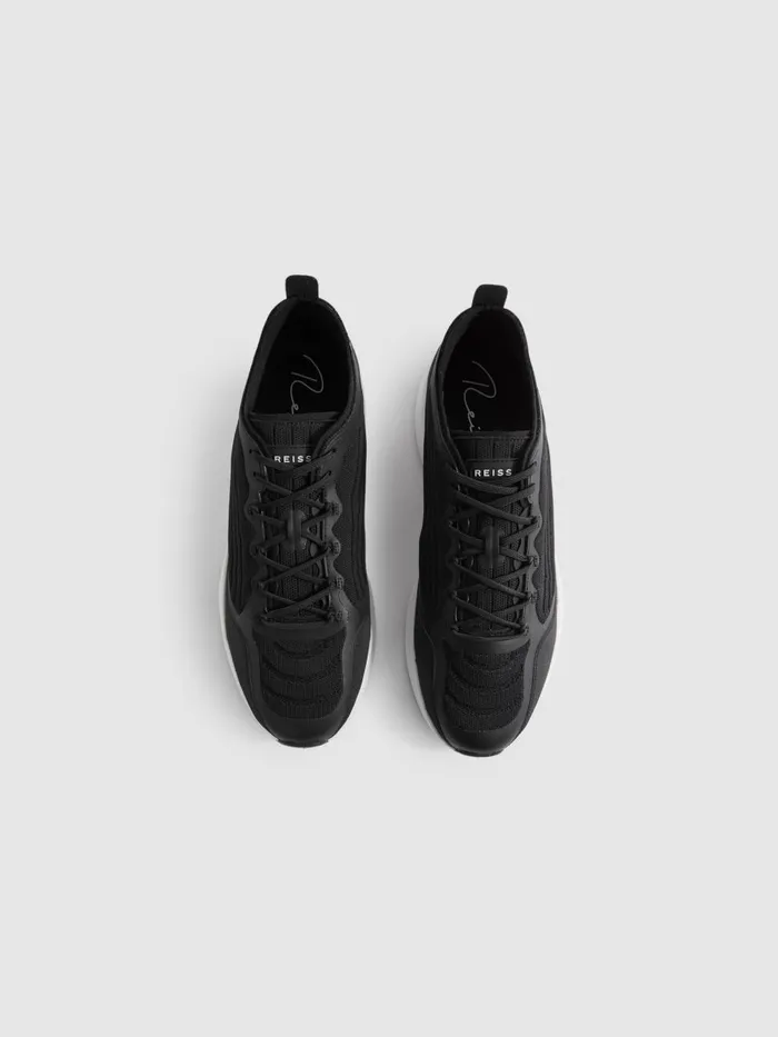 Men Reiss Sneakers Adison Hybrid Knit Running Trainers Black