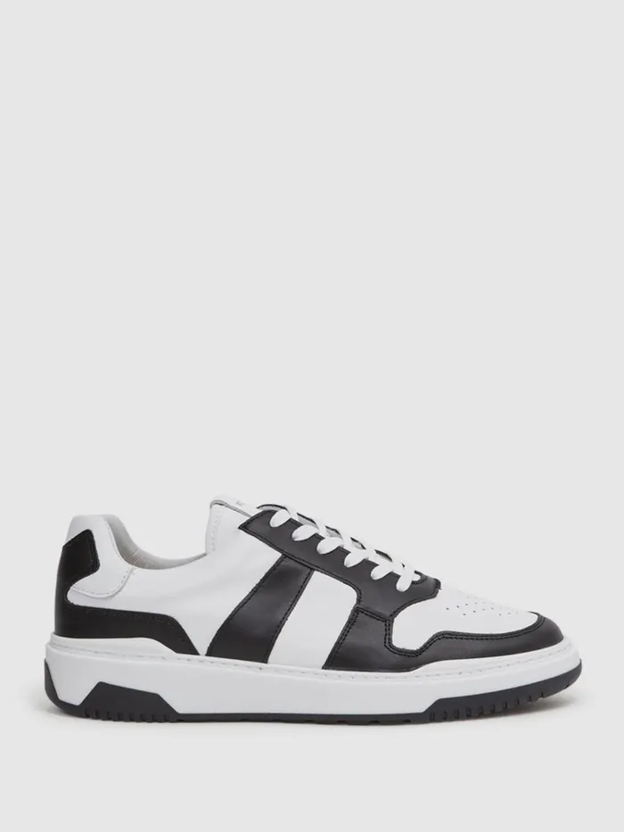 Men Reiss Sneakers Arlo Low Top Leather Trainers Black