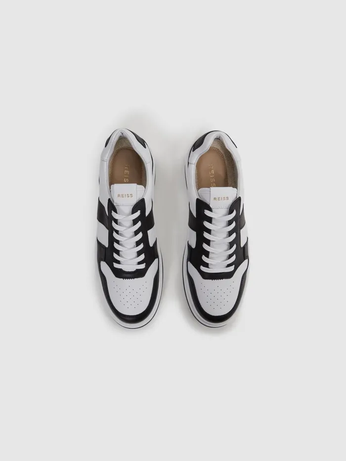 Men Reiss Sneakers Arlo Low Top Leather Trainers Black