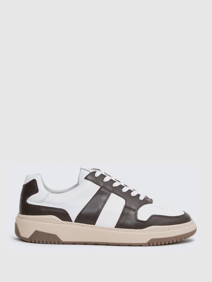 Men Reiss Sneakers Arlo Low Top Leather Trainers Brown