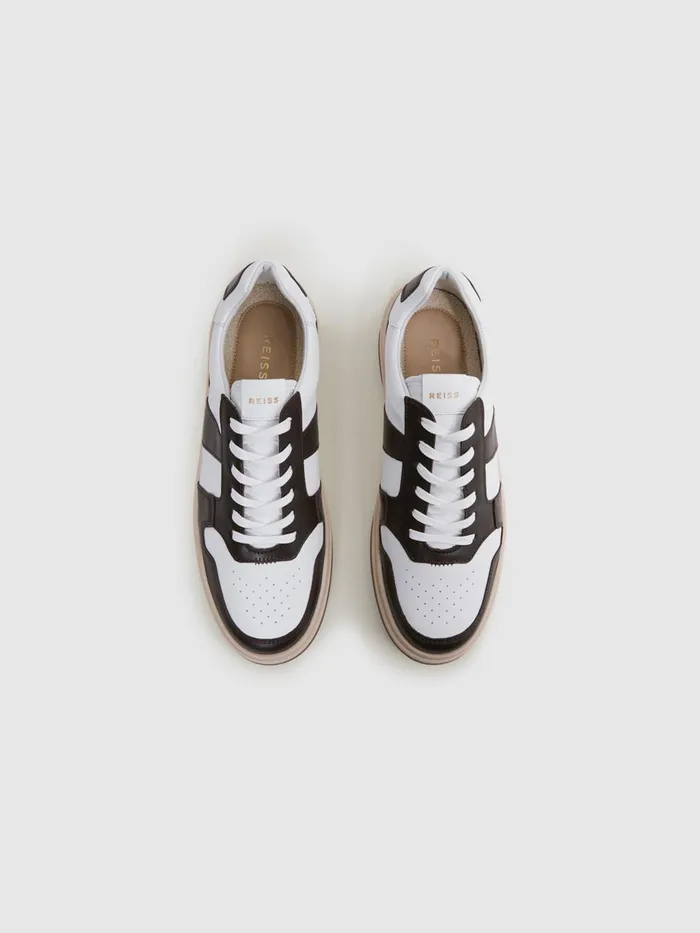Men Reiss Sneakers Arlo Low Top Leather Trainers Brown