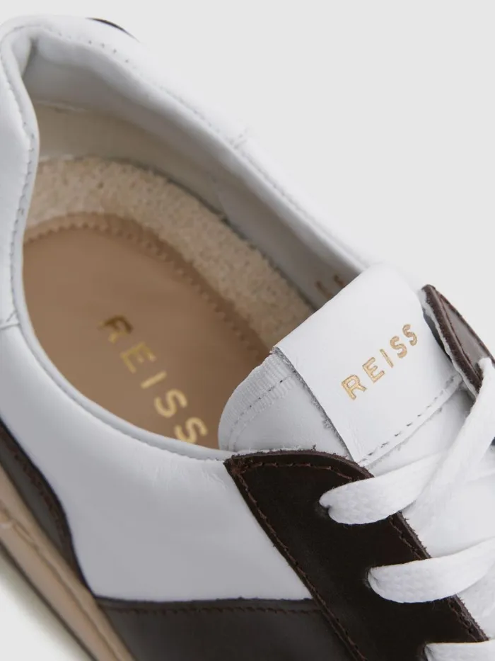 Men Reiss Sneakers Arlo Low Top Leather Trainers Brown
