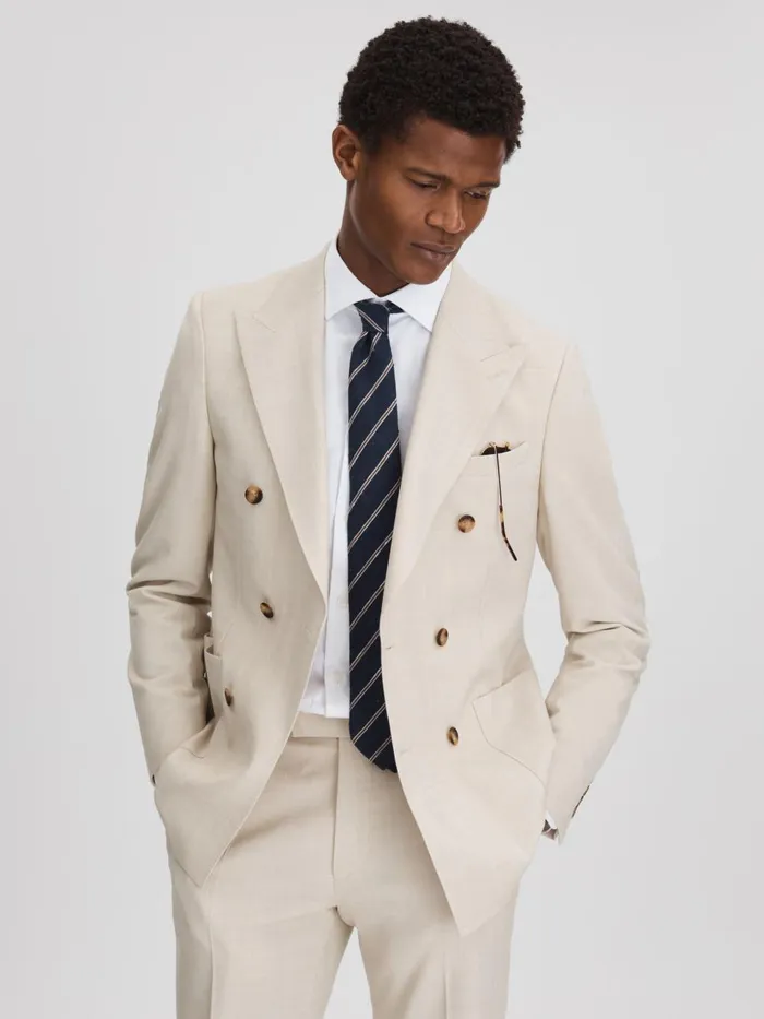Men Reiss Suits and Tailoring Belmont Slim Fit Double Breasted Blazer Stone