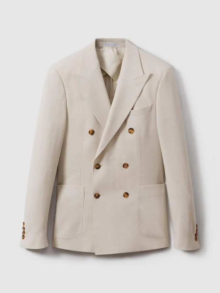 Men Reiss Suits and Tailoring Belmont Slim Fit Double Breasted Blazer Stone