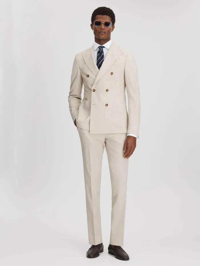 Men Reiss Suits and Tailoring Belmont Slim Fit Double Breasted Blazer Stone