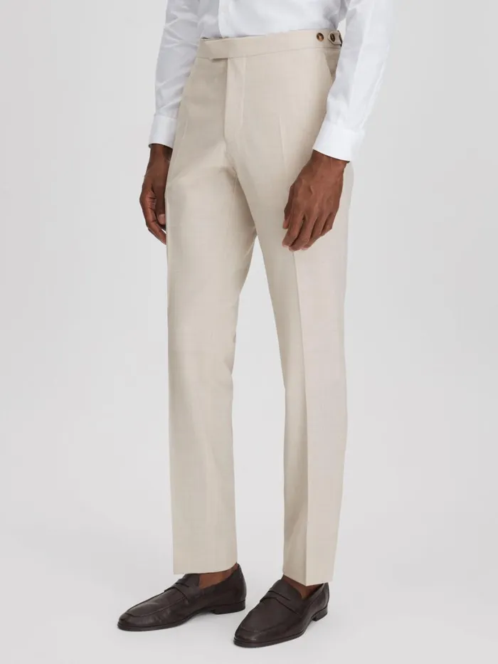 Men Reiss Suits and Tailoring Belmont Slim Fit Side Adjuster Trousers Stone