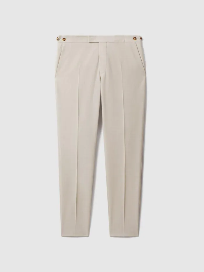 Men Reiss Suits and Tailoring Belmont Slim Fit Side Adjuster Trousers Stone