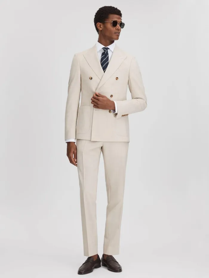 Men Reiss Suits and Tailoring Belmont Slim Fit Side Adjuster Trousers Stone