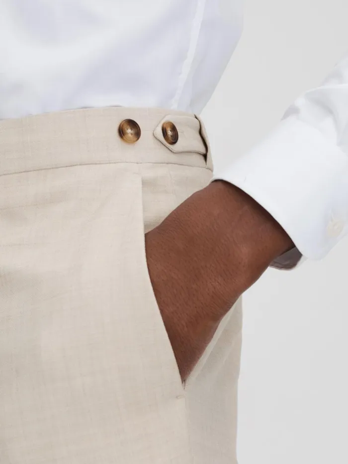 Men Reiss Suits and Tailoring Belmont Slim Fit Side Adjuster Trousers Stone