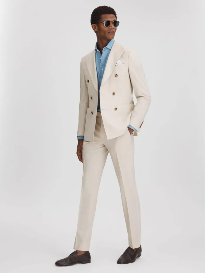 Men Reiss Suits and Tailoring Belmont Slim Fit Side Adjuster Trousers Stone