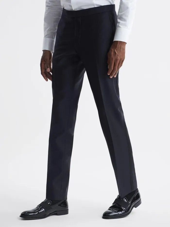 Men Reiss Suits and Tailoring Jacobson Slim Fit Wool Blend Trousers Navy