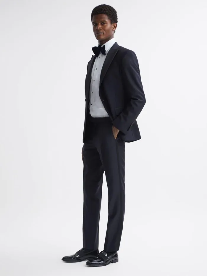 Men Reiss Suits and Tailoring Jacobson Slim Fit Wool Blend Trousers Navy
