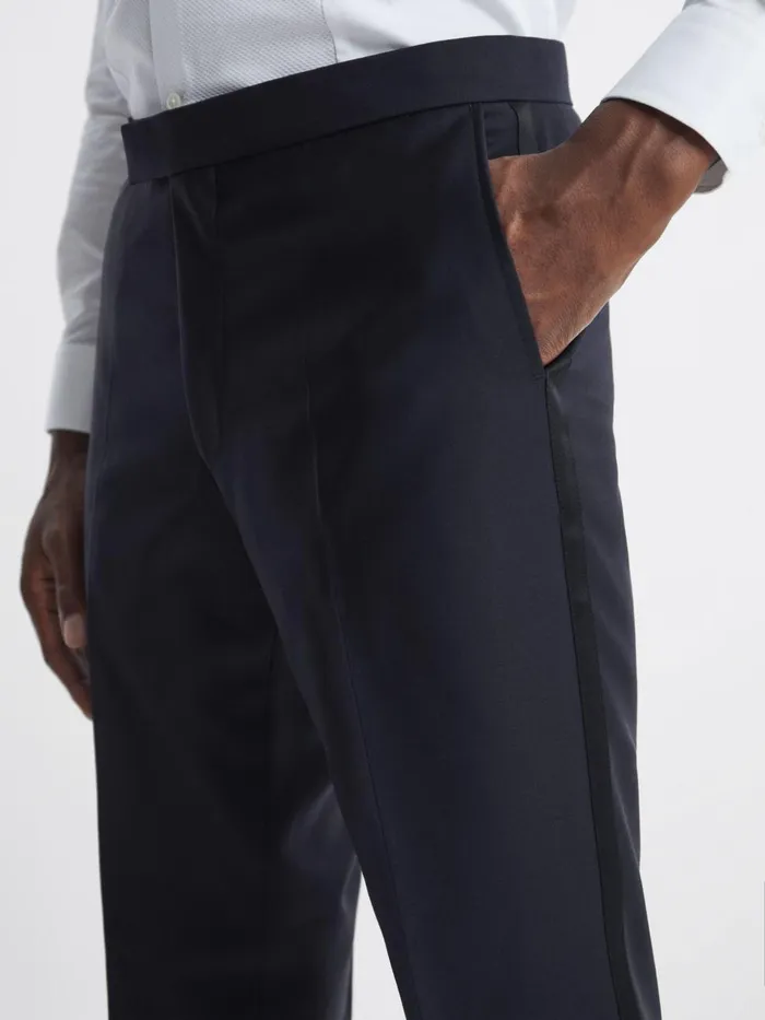 Men Reiss Suits and Tailoring Jacobson Slim Fit Wool Blend Trousers Navy