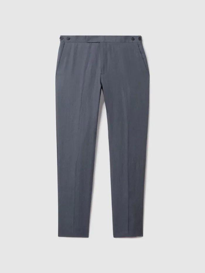 Men Reiss Suits and Tailoring Kin Slim Fit Linen Adjuster Trousers Airforce Blue