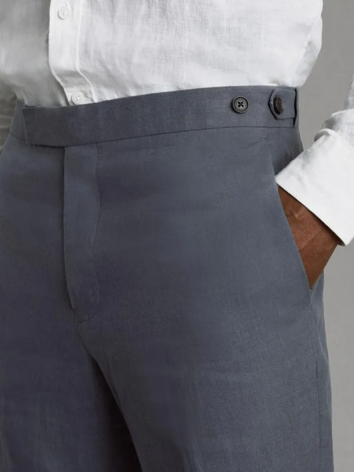 Men Reiss Suits and Tailoring Kin Slim Fit Linen Adjuster Trousers Airforce Blue
