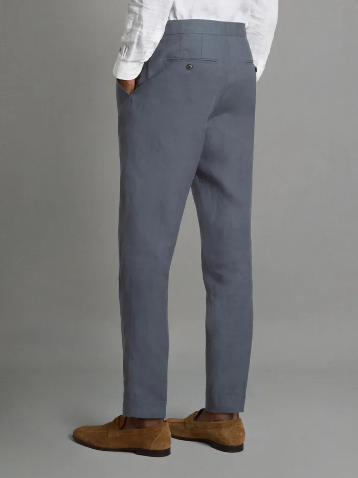 Men Reiss Suits and Tailoring Kin Slim Fit Linen Adjuster Trousers Airforce Blue