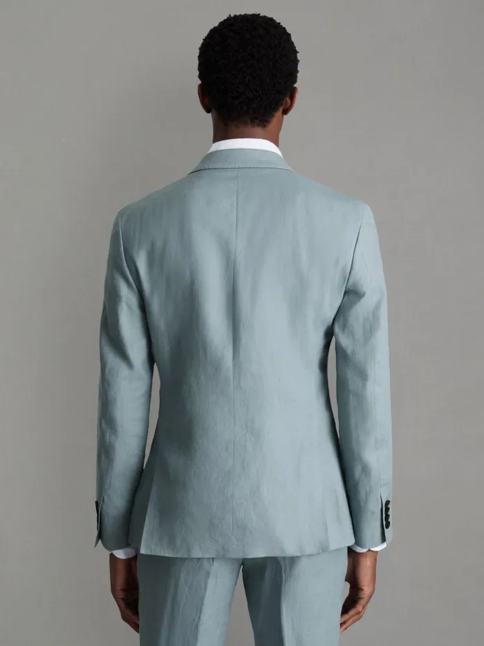 Men Reiss Suits and Tailoring Kin Slim Fit Single Breasted Linen Blazer Aqua Blue