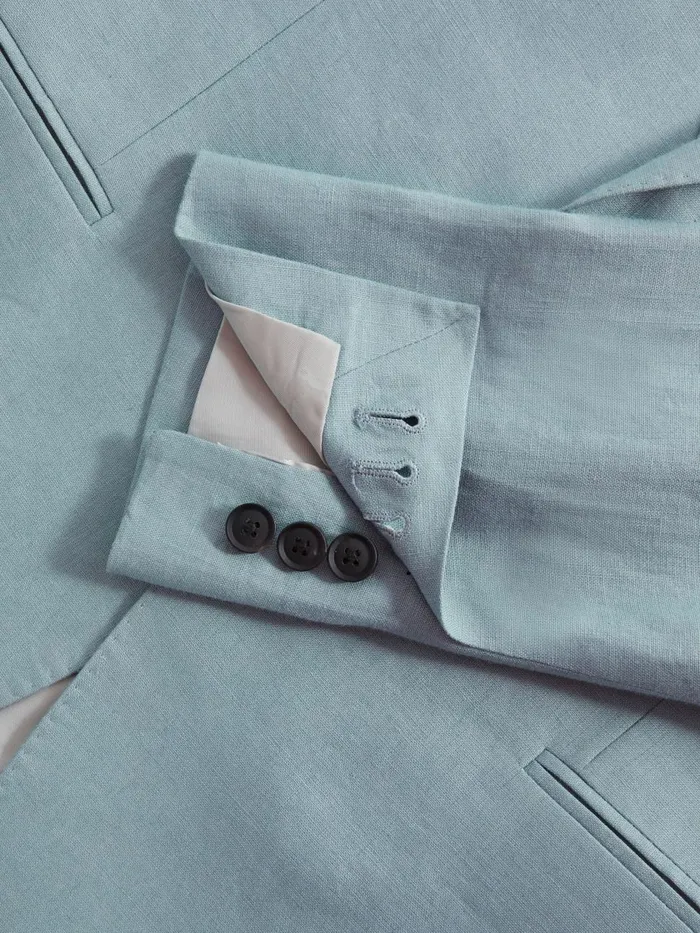 Men Reiss Suits and Tailoring Kin Slim Fit Single Breasted Linen Blazer Aqua Blue