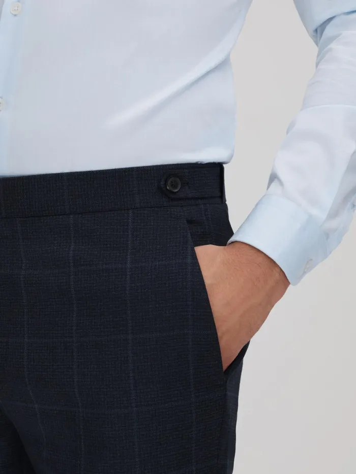 Men Reiss Suits and Tailoring Klink Wool Check Adjuster Trousers Navy